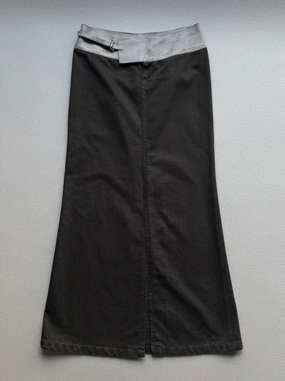 Calvin Klein Y2K Maxi Skirt 30” Leather Belt Black Denim