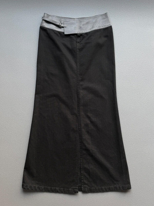 Calvin Klein Y2K Maxi Skirt 30” Leather Belt Black Denim