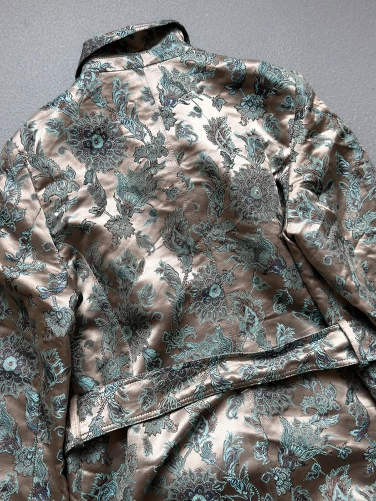 Y2K Silver Botanical Embroidery Trenchcoat with Belt Size 18