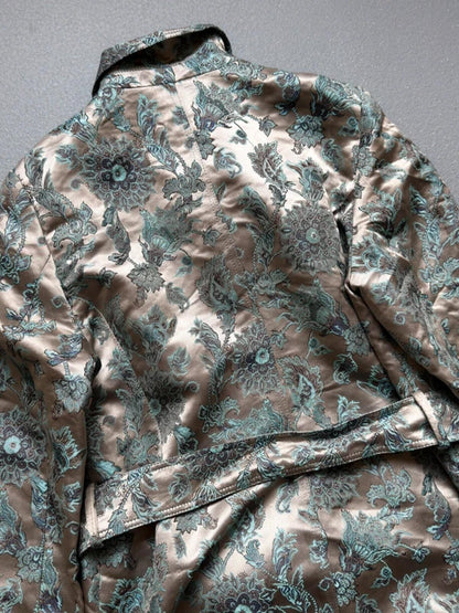 Y2K Silver Botanical Embroidery Trenchcoat with Belt Size 18