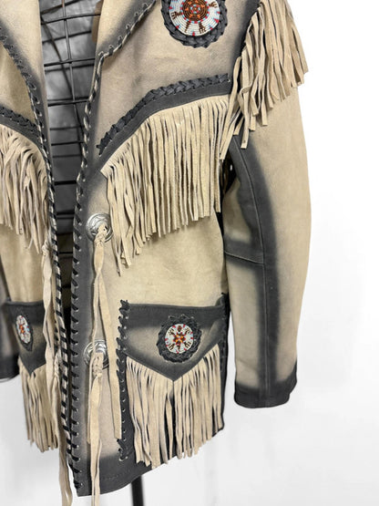 Western Cowboy Fringe Real Leather Native Jacket Medium