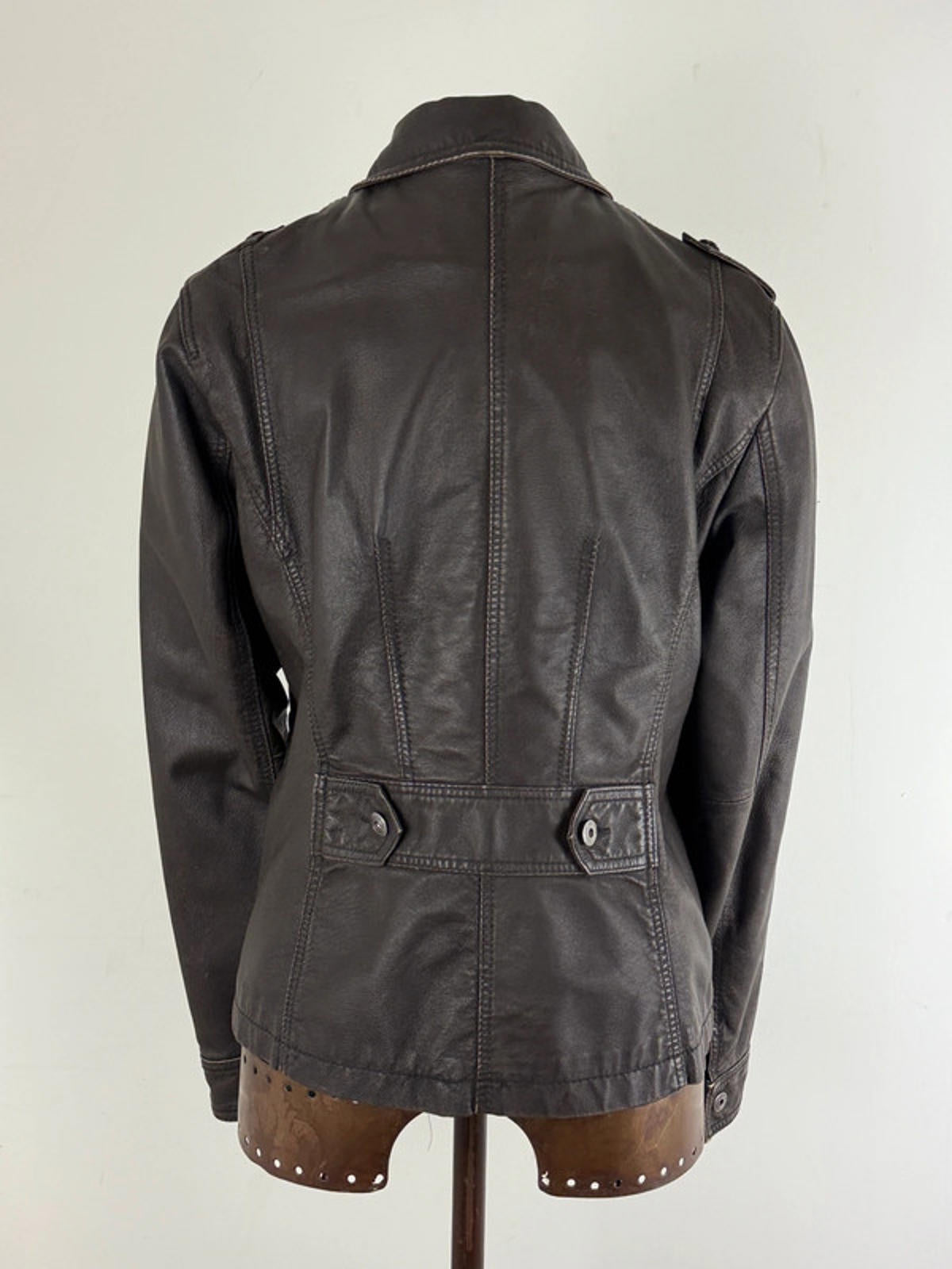 Leather Utility Jacket Brown Size 16 Y2K