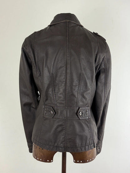 Leather Utility Jacket Brown Size 16 Y2K