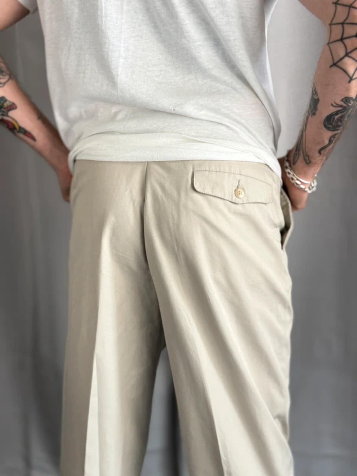 Vintage Pleated Cream High Waist Trousers 32”