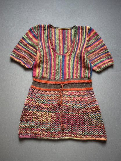 Vintage Rainbow Hand Knit Crochet Dress Small / Medium