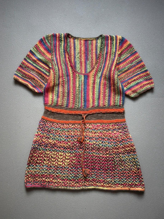 Vintage Rainbow Hand Knit Crochet Dress Small / Medium