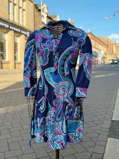 Y2K Psych Dress Paisley Mandala 70s Style Medium