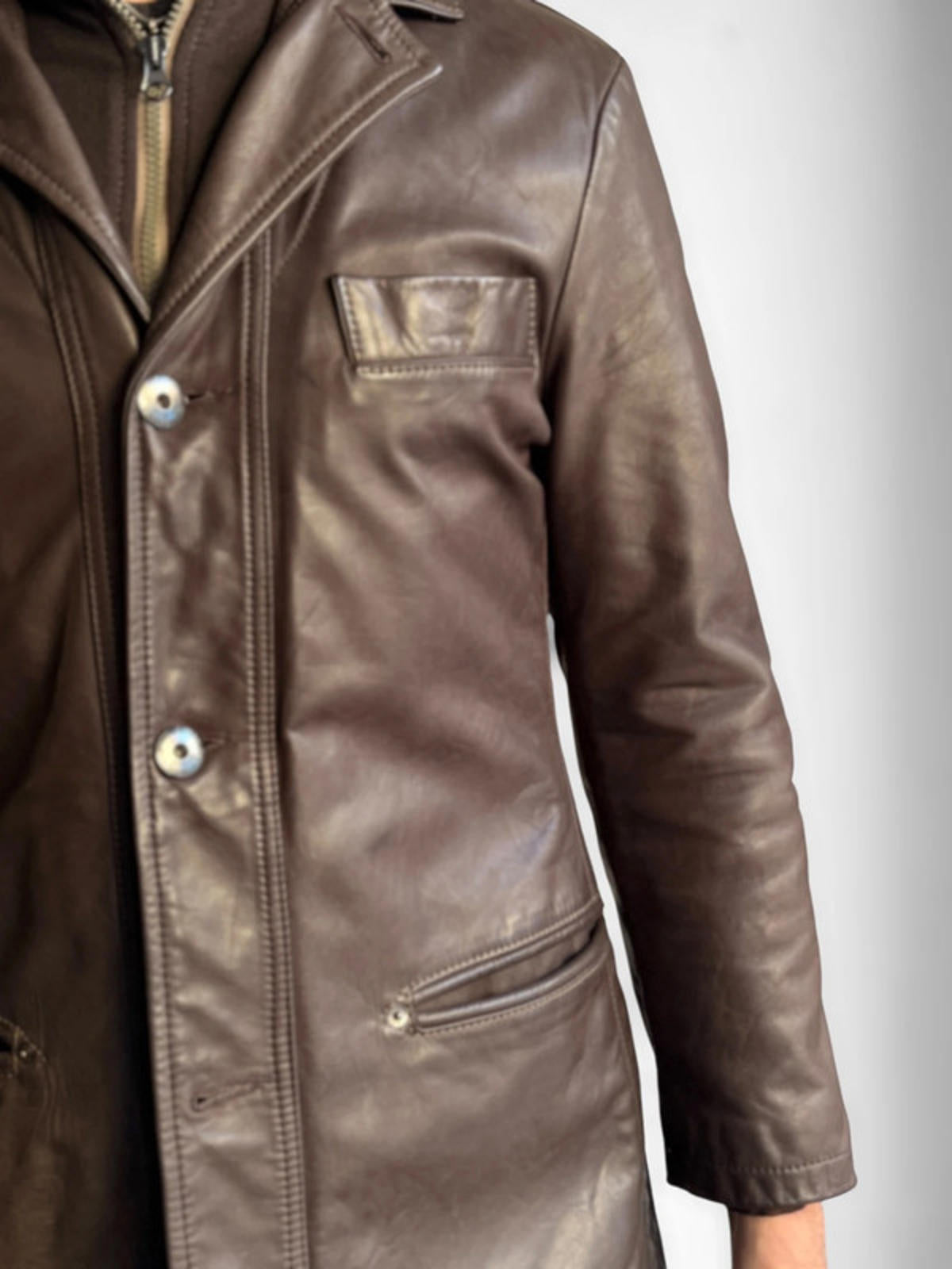 Armani Brown Leather Ladies Hooded Jacket Size 10