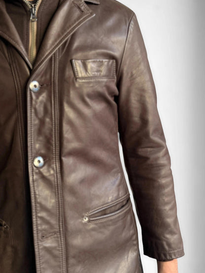 Armani Brown Leather Ladies Hooded Jacket Size 10