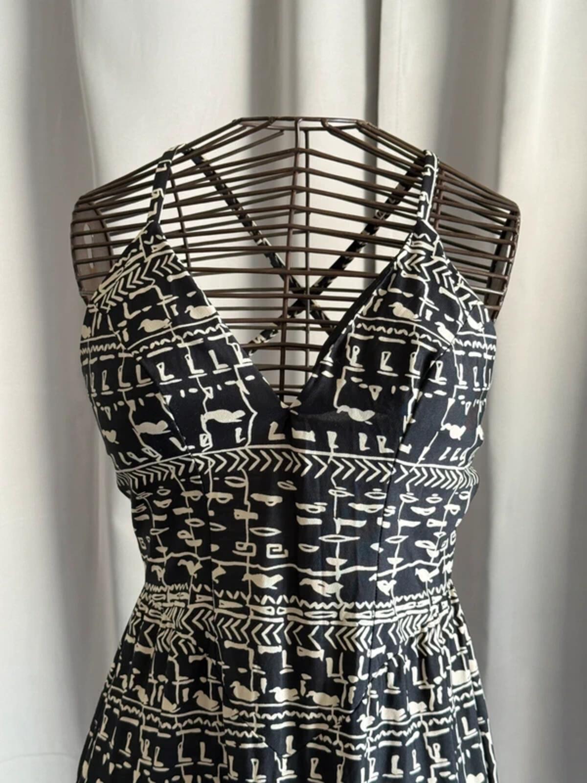 1960s Janine Robin Egyptian Hieroglyphics Print Strap Dress Size 8