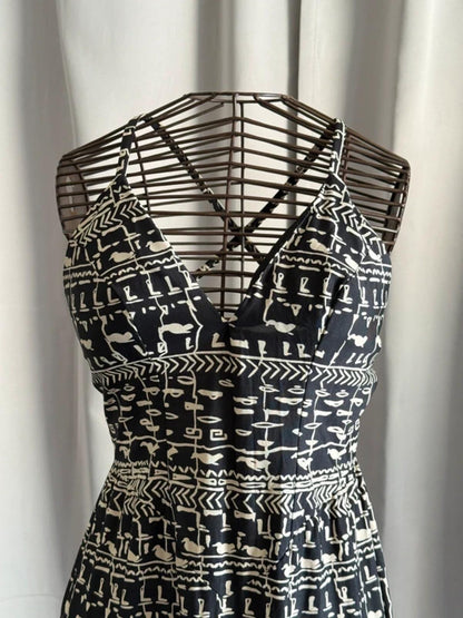 1960s Janine Robin Egyptian Hieroglyphics Print Strap Dress Size 8