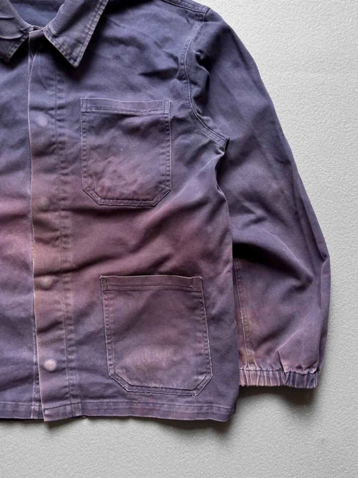 Vintage French Work Jacket Blue Purple Faded Medium