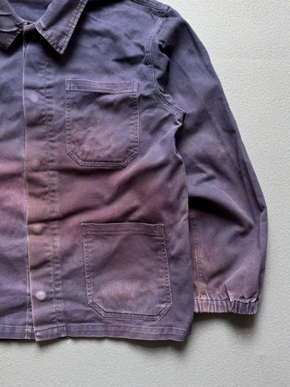 Vintage French Work Jacket Blue Purple Faded Medium