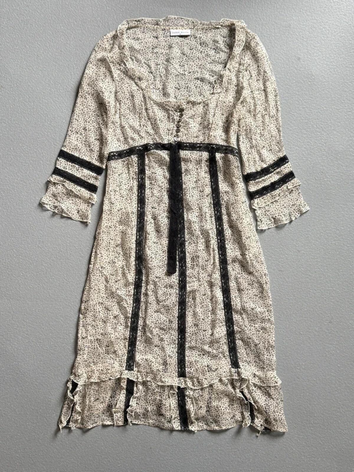 Karen Millen Cream Floral Midi Dress Boho Prairie Lace Trim UK 10