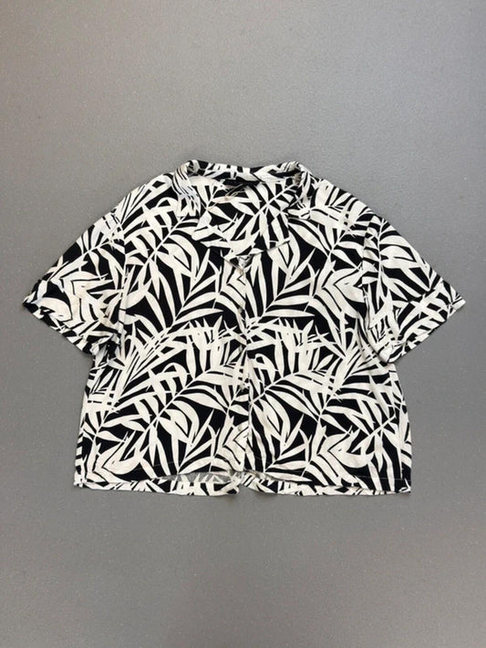 Jane + Delancry Botanical Cropped Rayon Shirt Large
