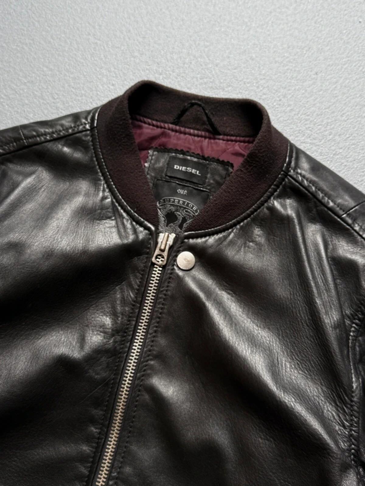 Diesel Black Leather Bomber Jacket Medium Men’s