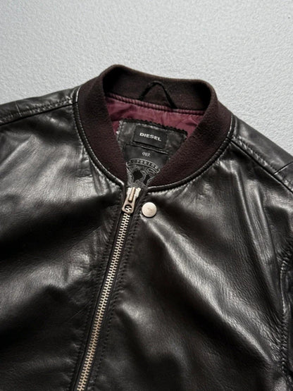 Diesel Black Leather Bomber Jacket Medium Men’s