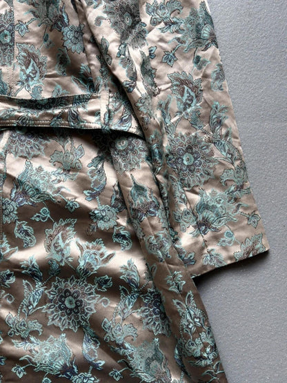 Y2K Silver Botanical Embroidery Trenchcoat with Belt Size 18