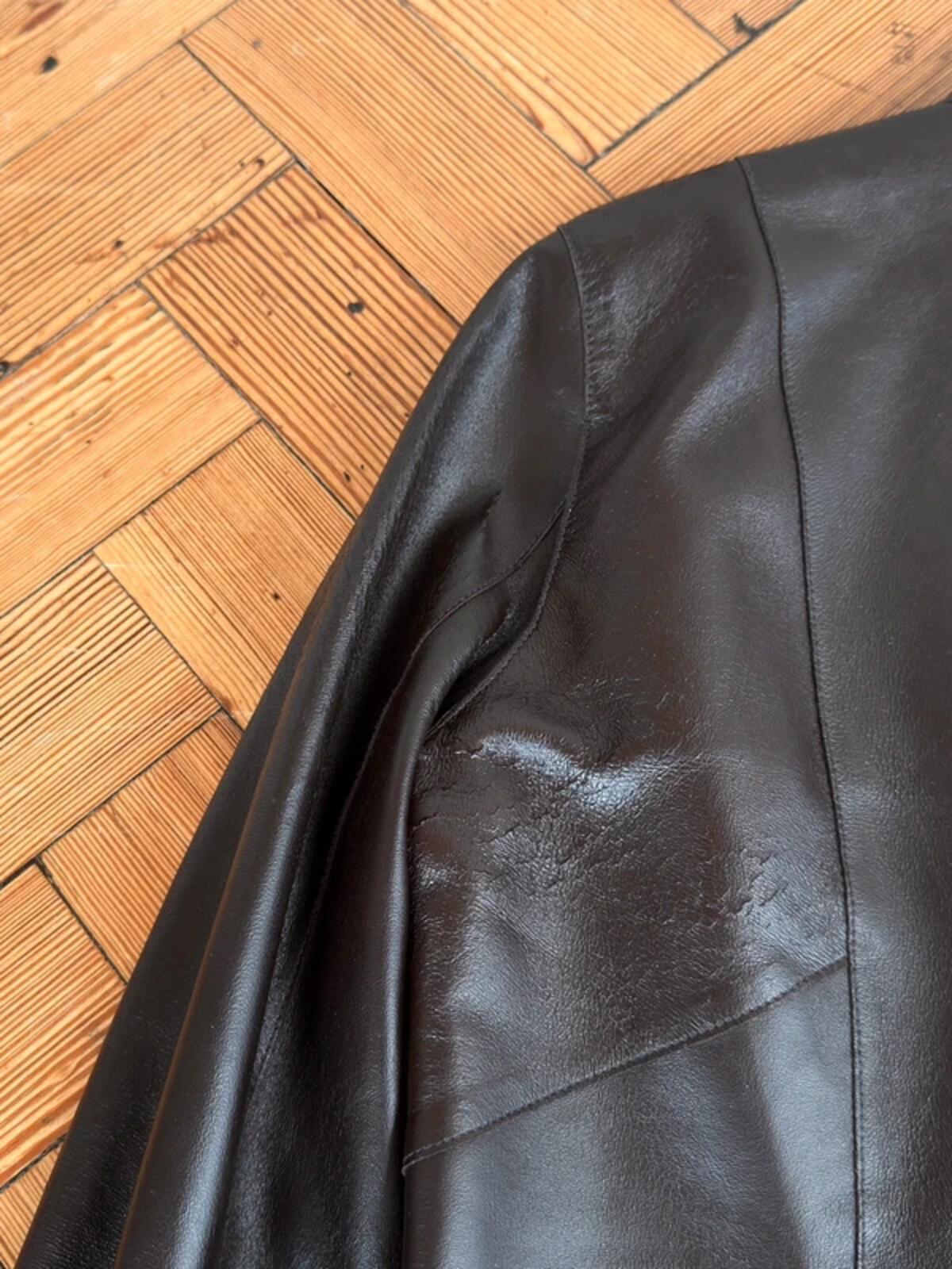 Y2K Brown Leather Biker Jacket Size 10