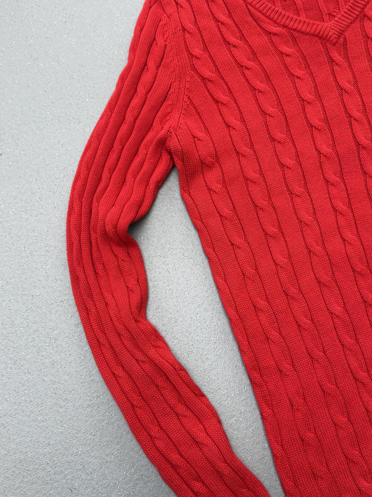 Gieves & Hawkes Red Cable Knit V Neck Jumper Merino Wool Sweater