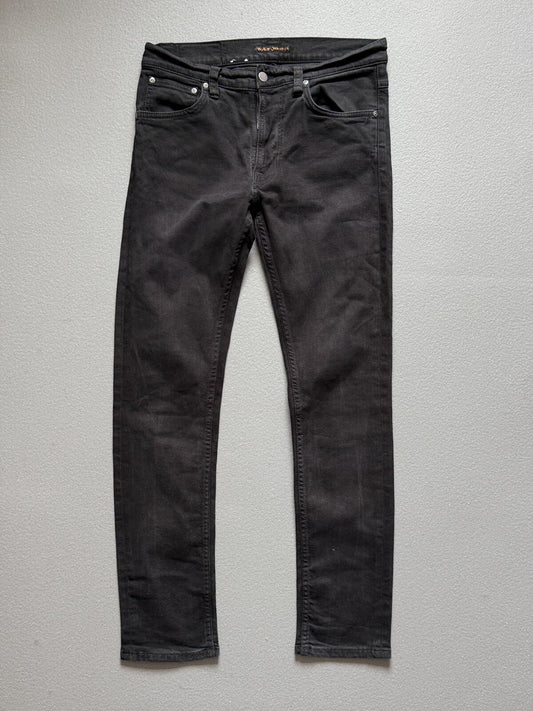 Nudie Jeans Lean Dean Black Denim Jeans 32x32 Straight Leg