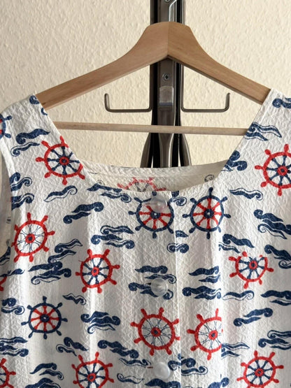 Vintage Nautical Sea Print House Dress Large