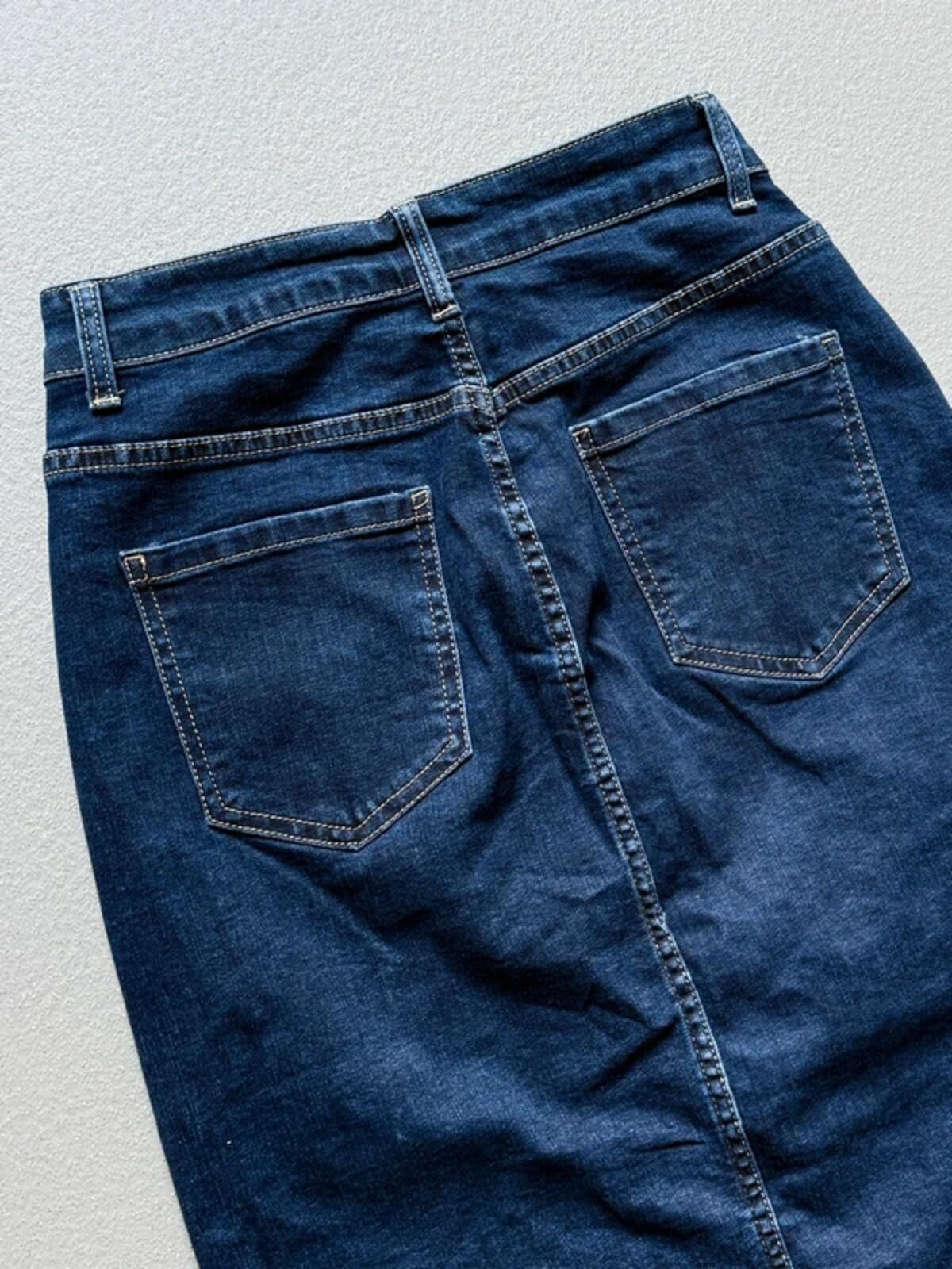 Y2K Denim Maxi Skirt Front Button Size 8