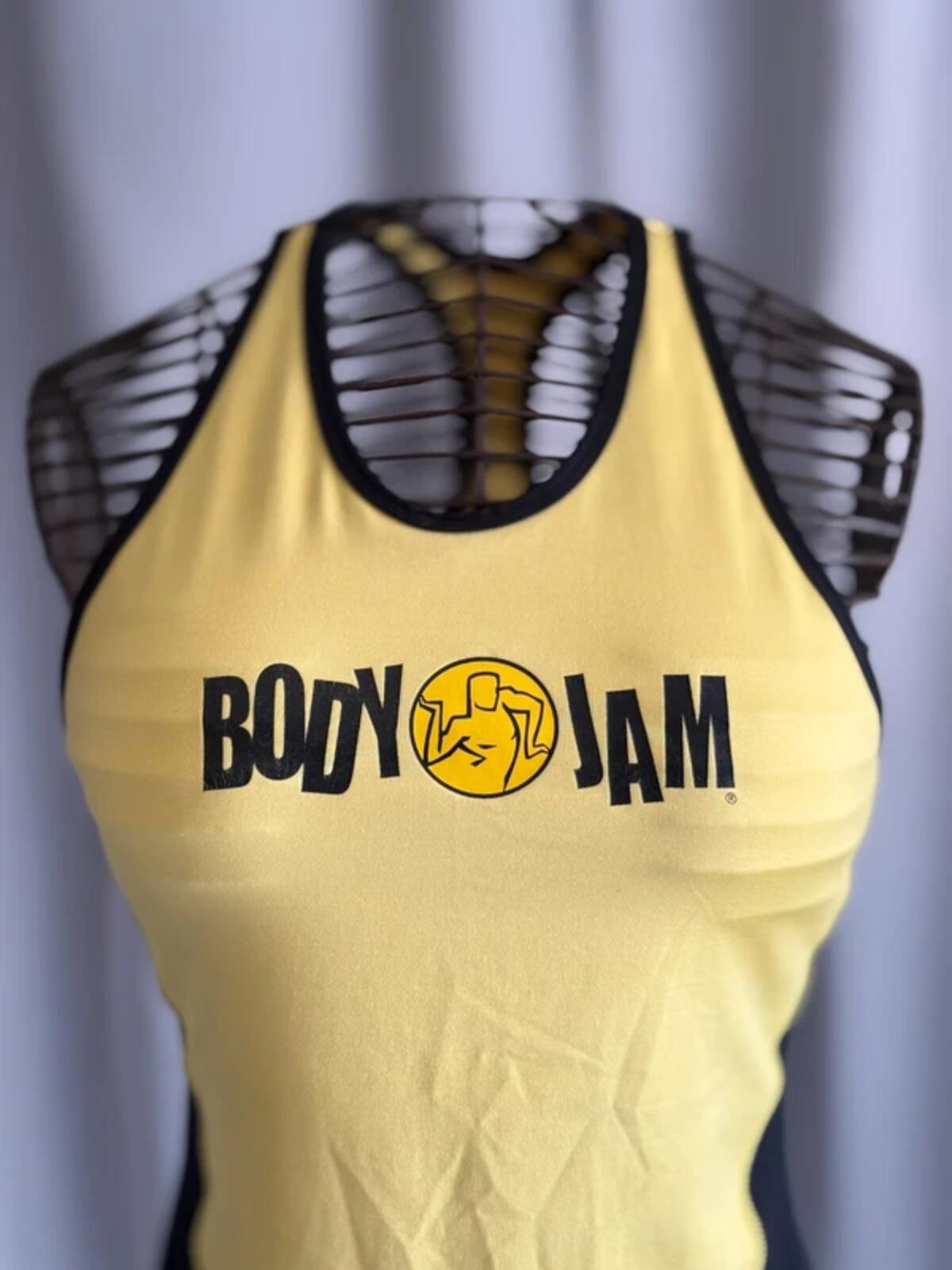 Body Jam Yellow Black Racerback Tank Top Y2K Gym Fitness Vest Large