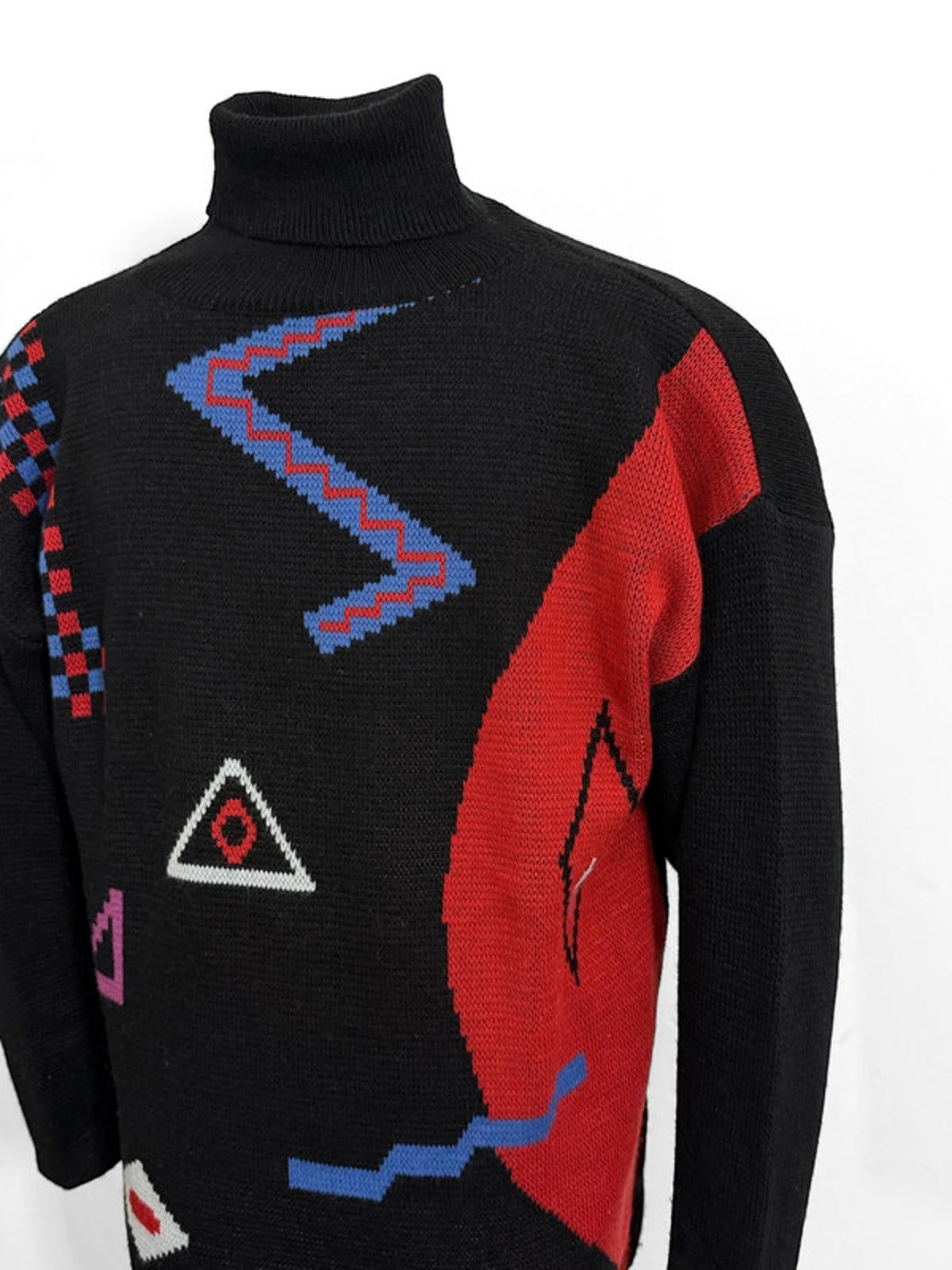 80s Vintage Art Deco Geometric Long Knit Jumper Size 14
