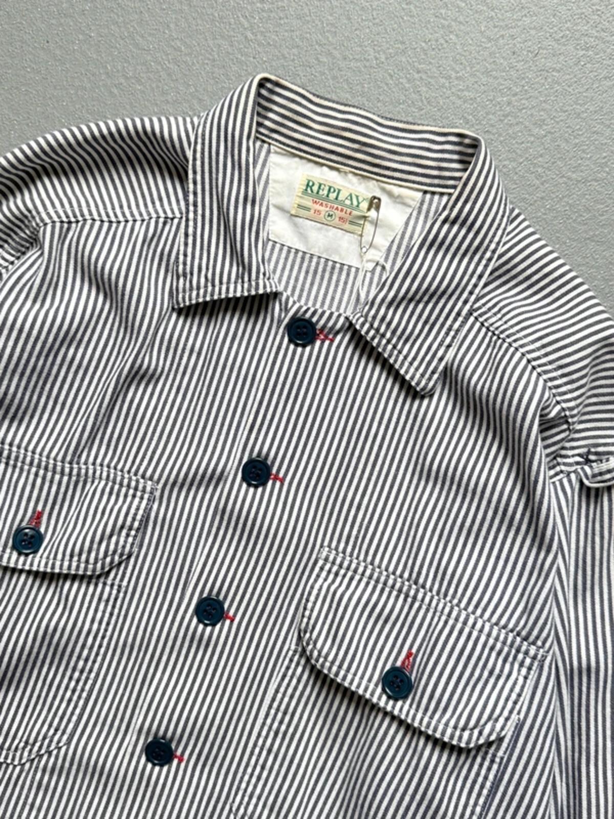 Replay 80s Railroad Stripe Chore Shirt Medium