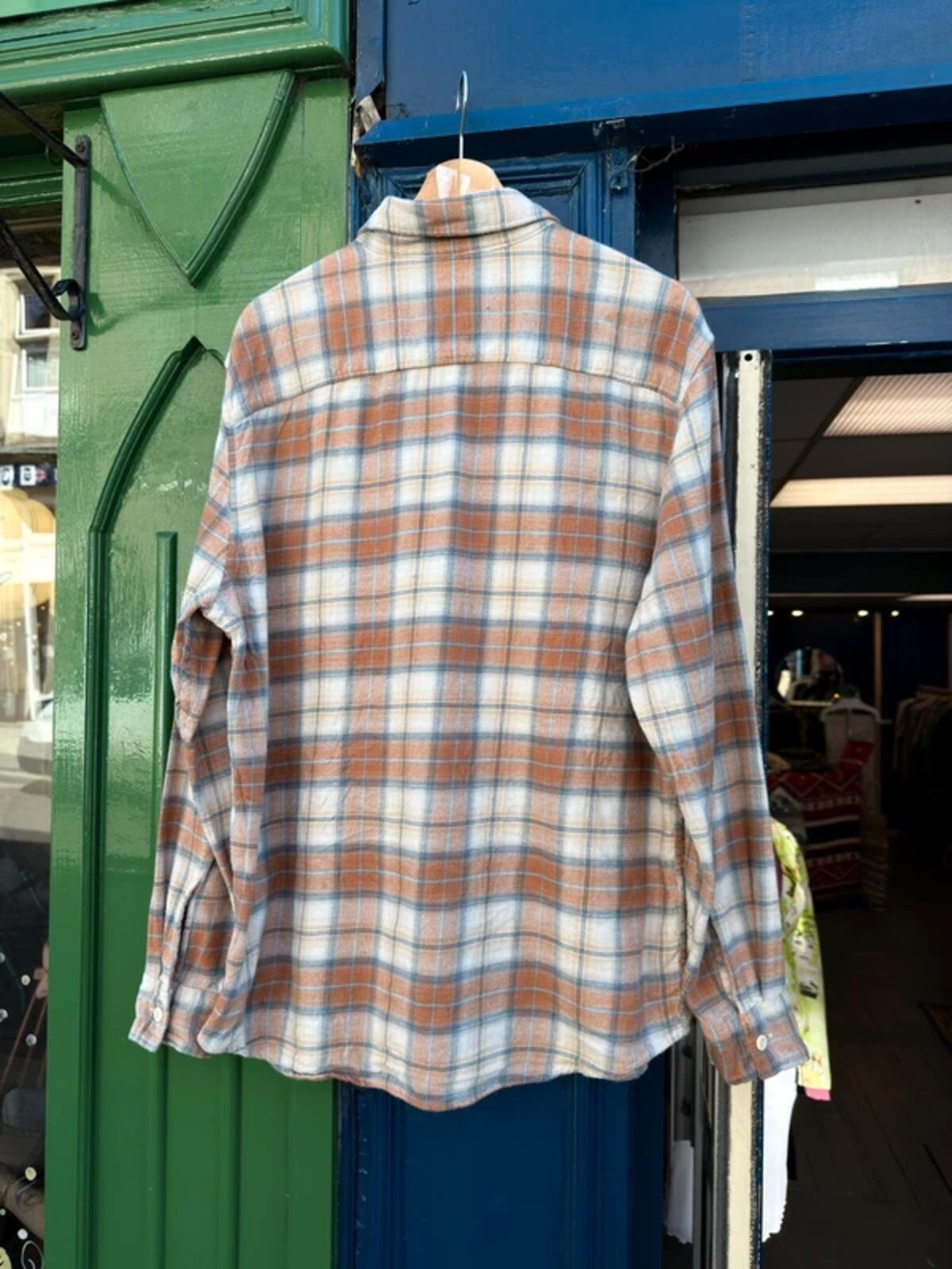 Orange Blue Flannel Shirt Large Super Soft
