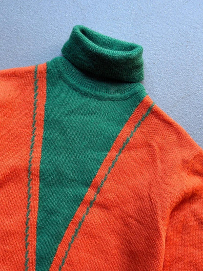 Vintage 70s Hand Knit Roll Neck Jumper Large Ladies