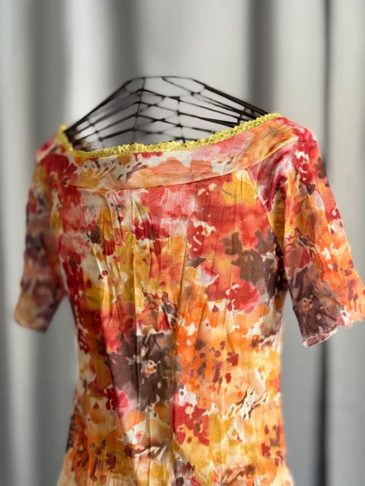 Y2K Mesh Dye Print Lace Trim Top Small 8
