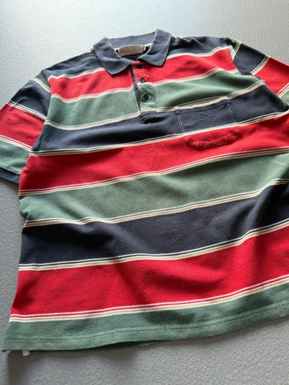 Y2K Block Stripe Boxy Polo Shirt Large