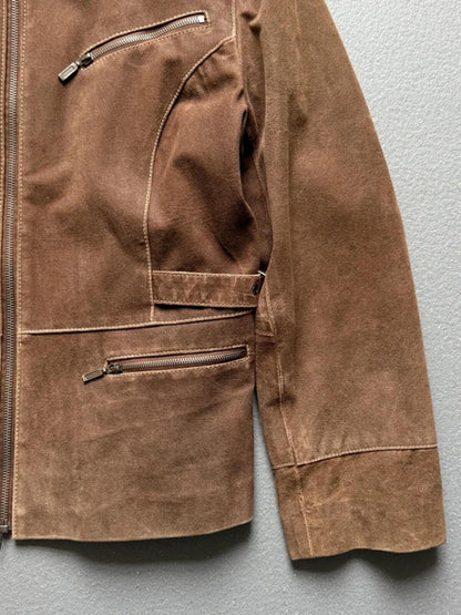 1980s Brown Suede Utility Bomber Jacket Medium Ladies