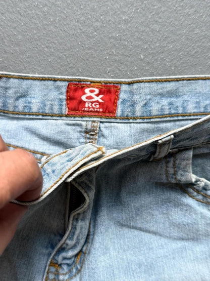 Y2K Flared Knee Length Denim Skirt Light Wash 30”