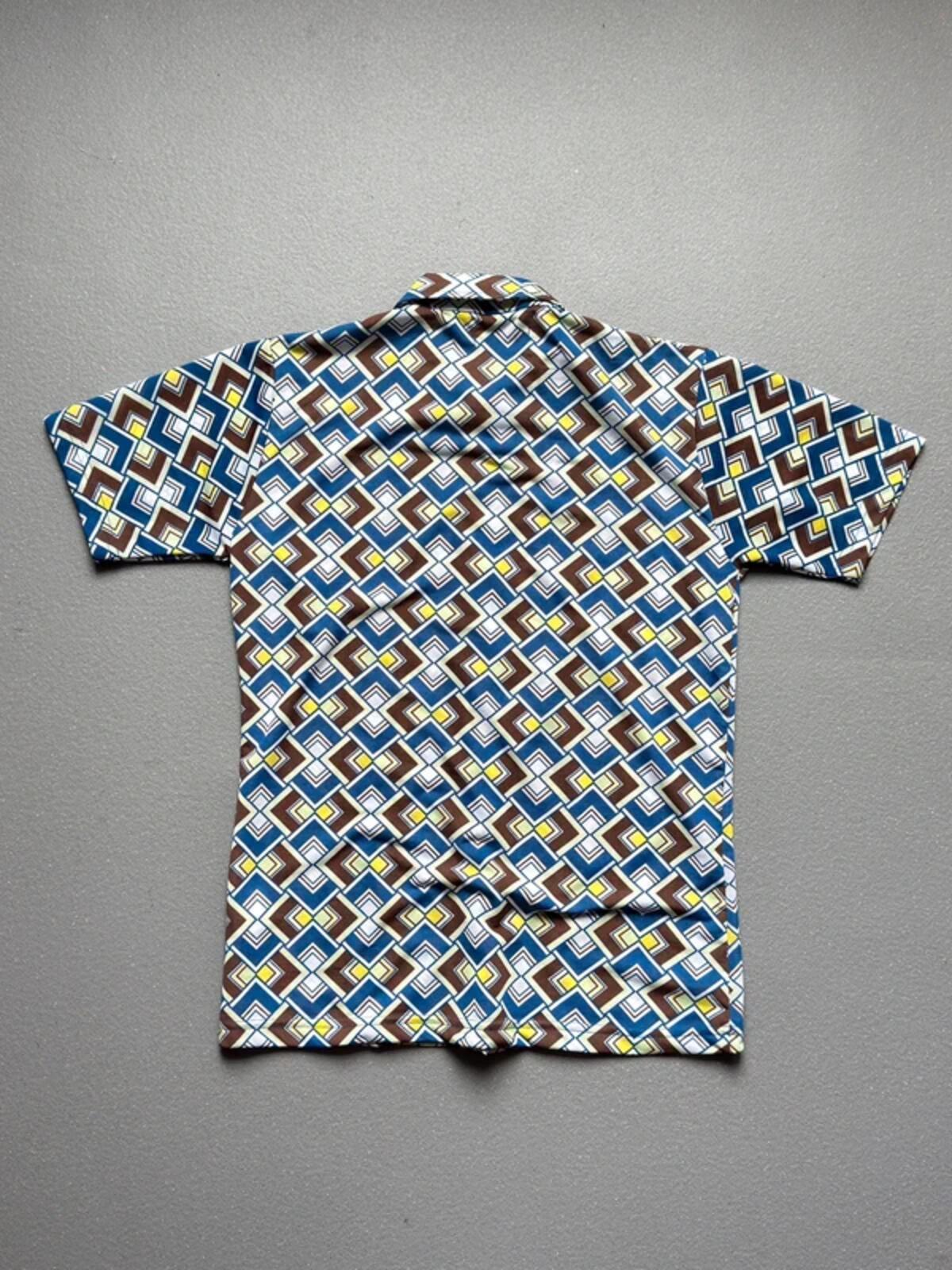 Vintage 1970s Geometric Pattern Short Sleeve Shirt Ladies Large