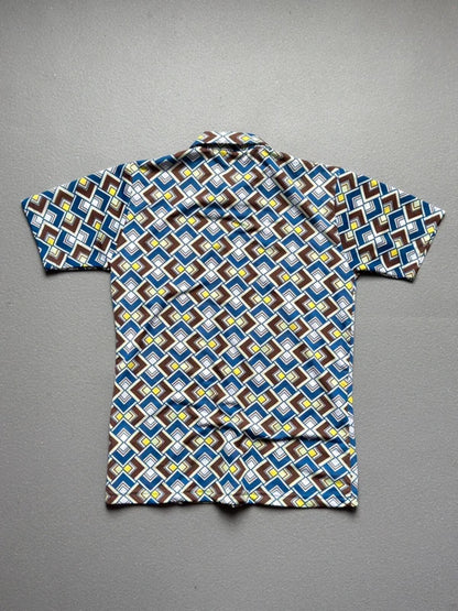 Vintage 1970s Geometric Pattern Short Sleeve Shirt Ladies Large