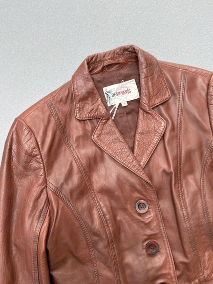 Y2K Brown Leather Blazer Size 10 Lapels
