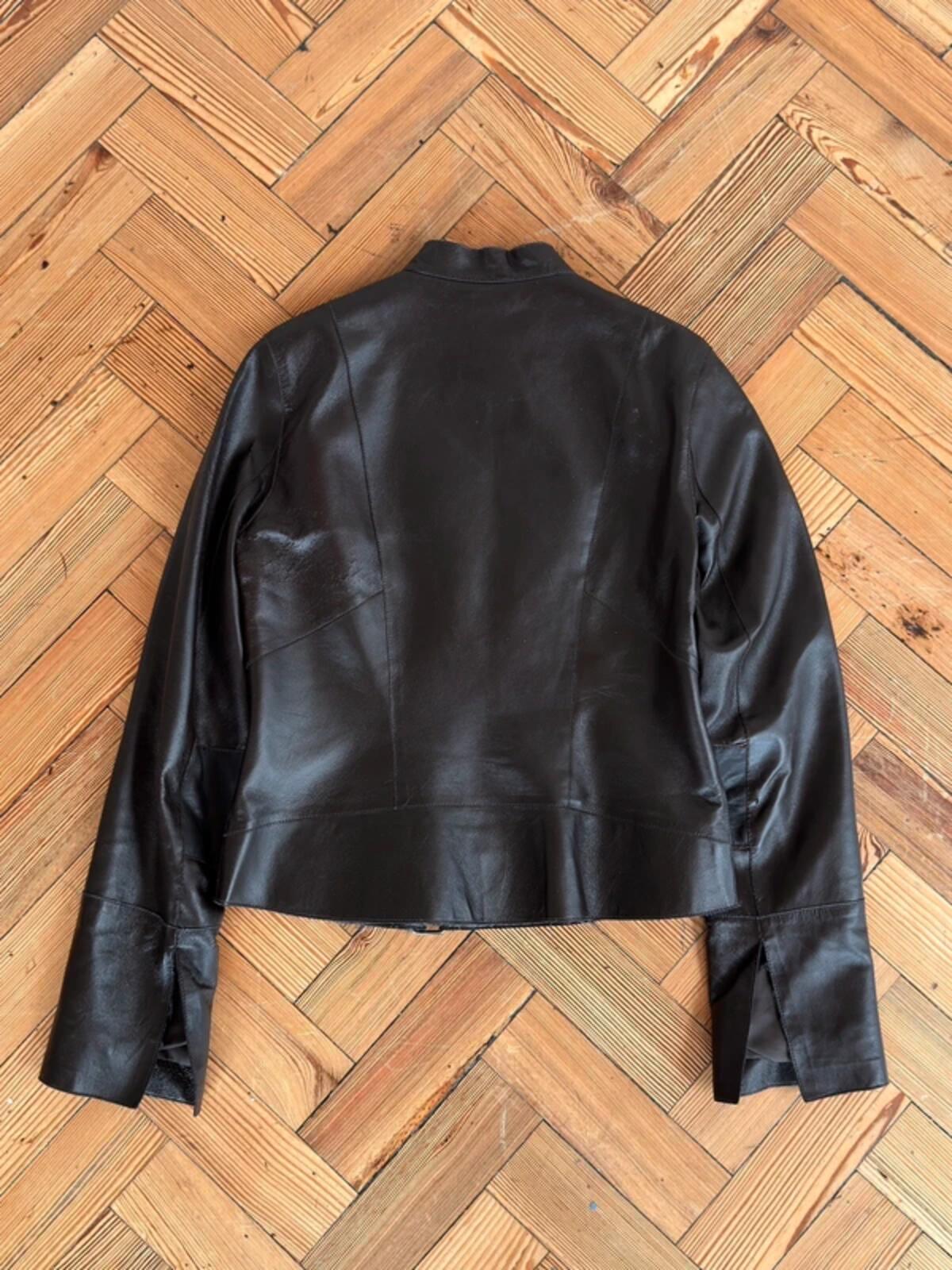 Y2K Brown Leather Biker Jacket Size 10