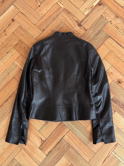 Y2K Brown Leather Biker Jacket Size 10