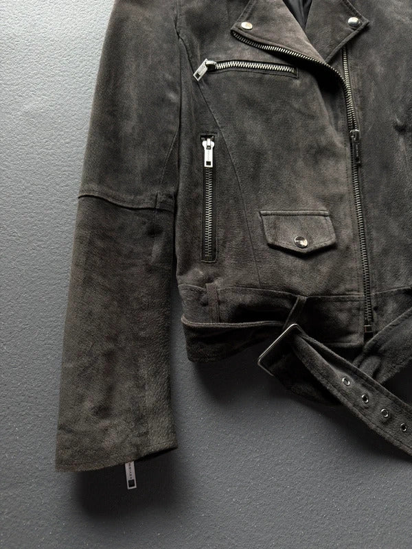 Vintage Review Grey Suede Leather Jacket – Women’s Size Large