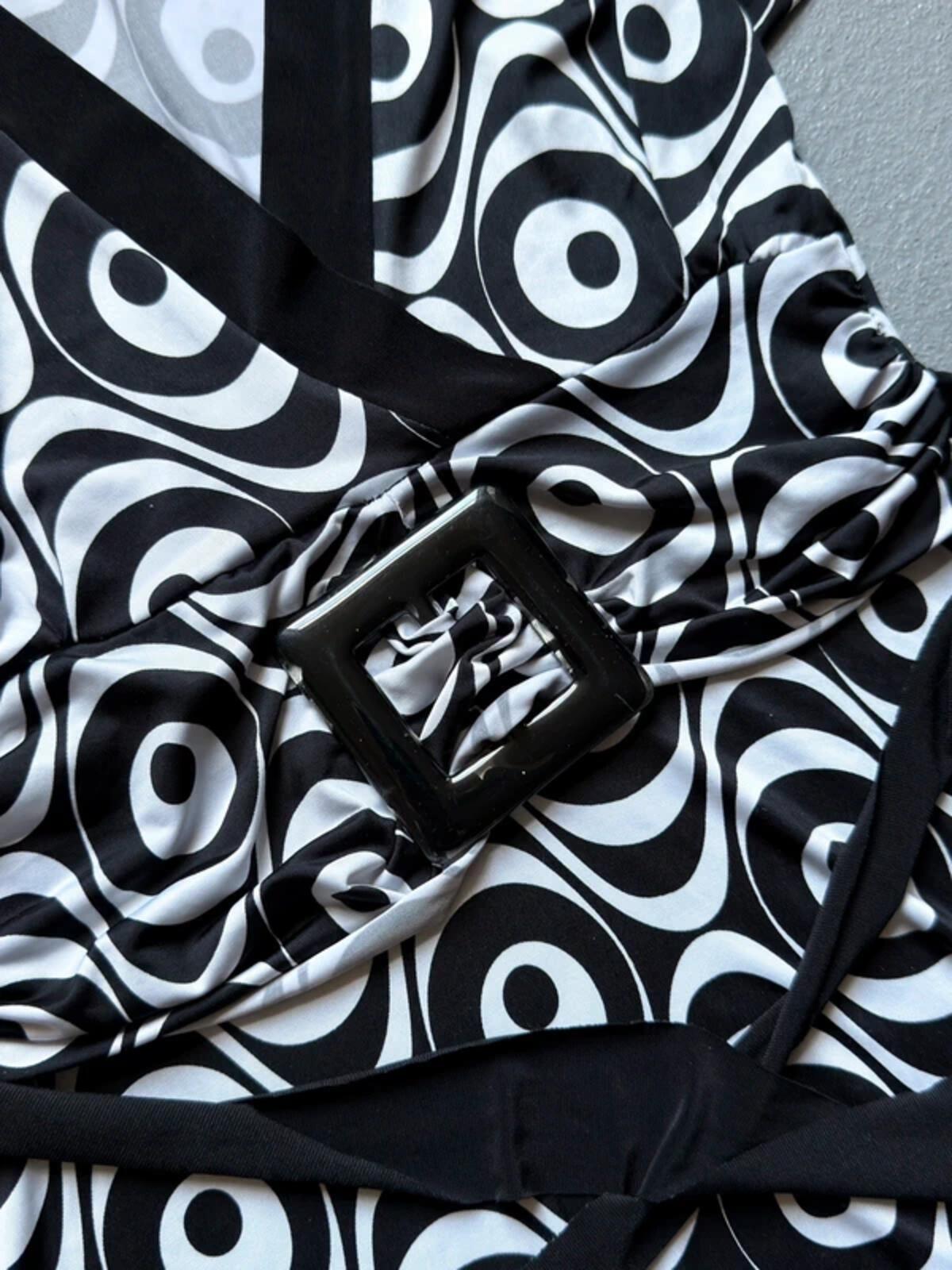 Y2K B&W Belt Buckle Psychedelic Dress