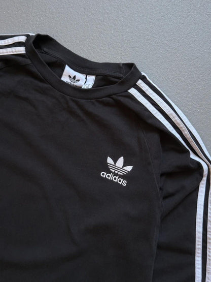 Adidas Long Sleeve Black 3 Stripes T Shirt Large
