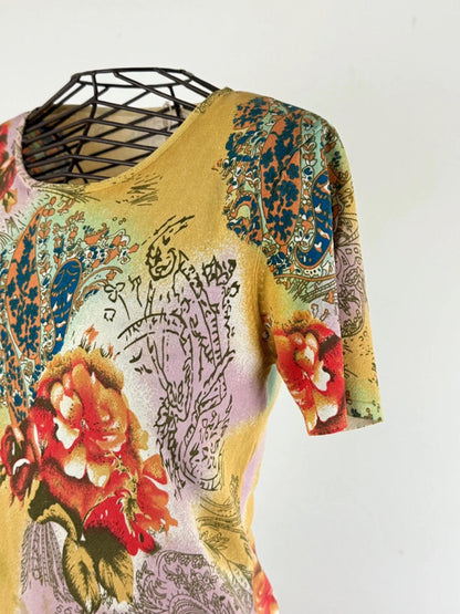 Vintage Floral T Shirt Y2K Baby Tee Large