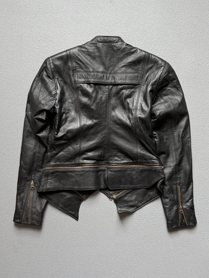 1980s Asymmetrical Black Leather Biker Jacket Small