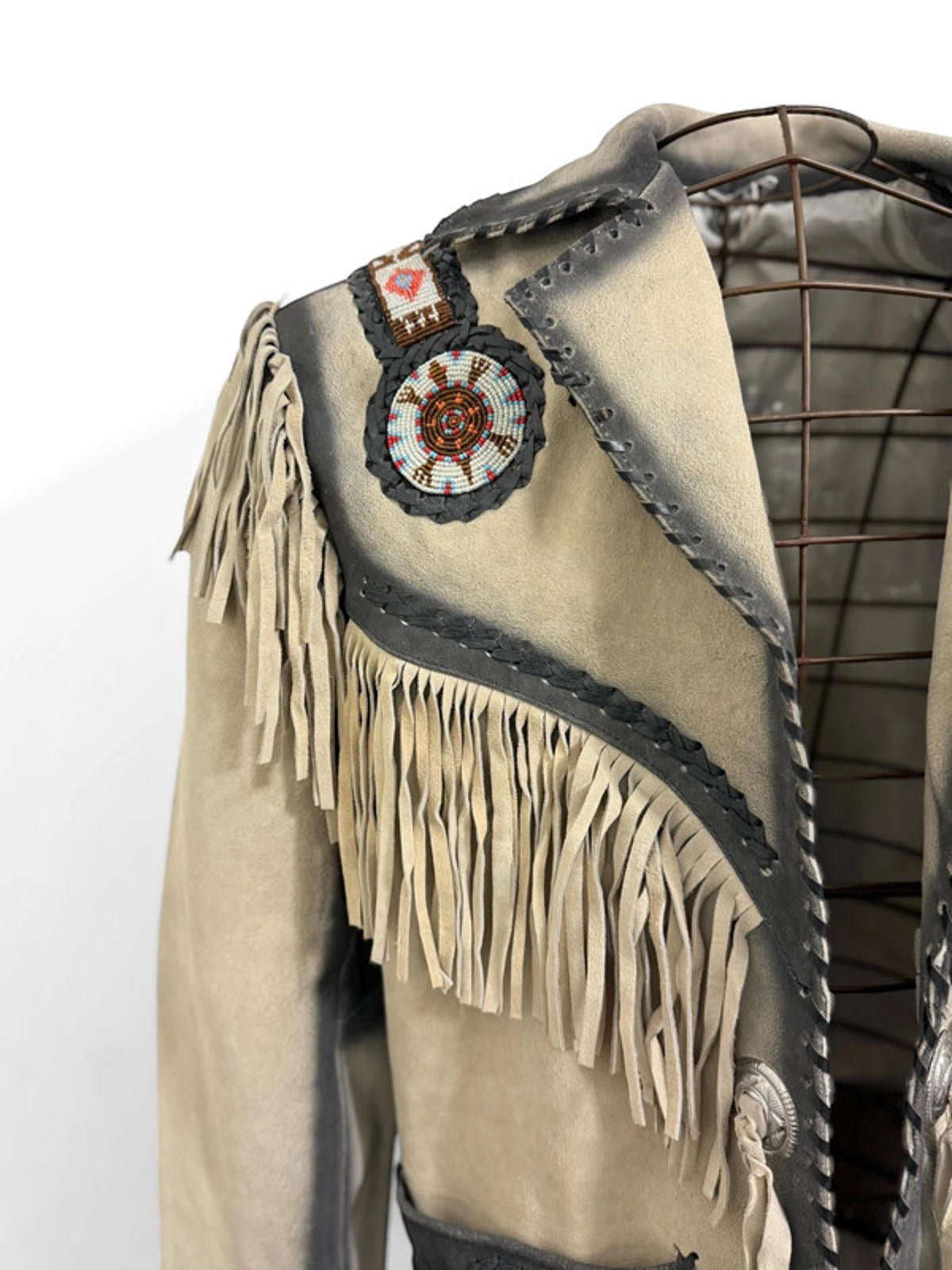 Western Cowboy Fringe Real Leather Native Jacket Medium